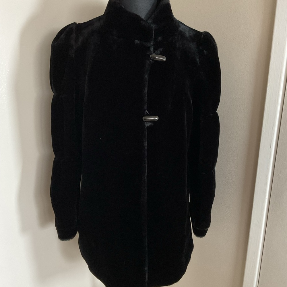 Vintage Borgessa Casper Black Faux Fur Plush Mid-Length Coat Jacket M/L Luxury